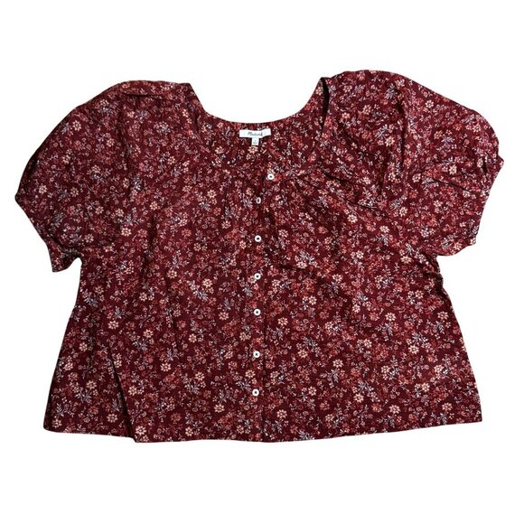 Madewell Womens Floral Emilina Button-Front Blouse Small Mahogany Cotton NWOT - Picture 1 of 9
